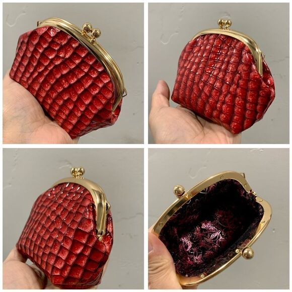 Handmade Genuine Embossed Leather Kisslock Wristlet/Crossbody & Coin Purse